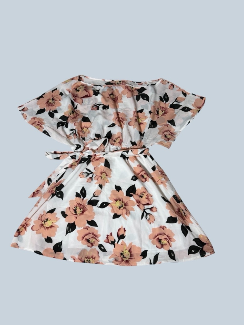 Women’s White Floral Tie-Waist Dress - Peach Bloom size 14
